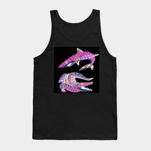 jaw and teeth in shark and crocodile gator ecopop art Tank Top